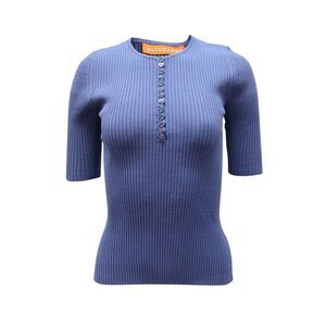 Altuzarra Dory Ribbed-Knit Top in Blue Viscose